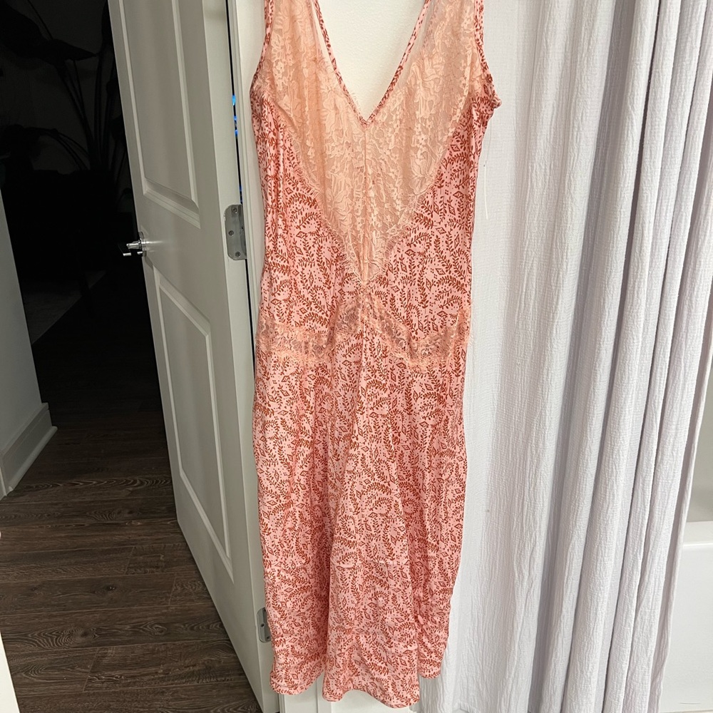 Anthropologie Pink Lace Silky Dresss